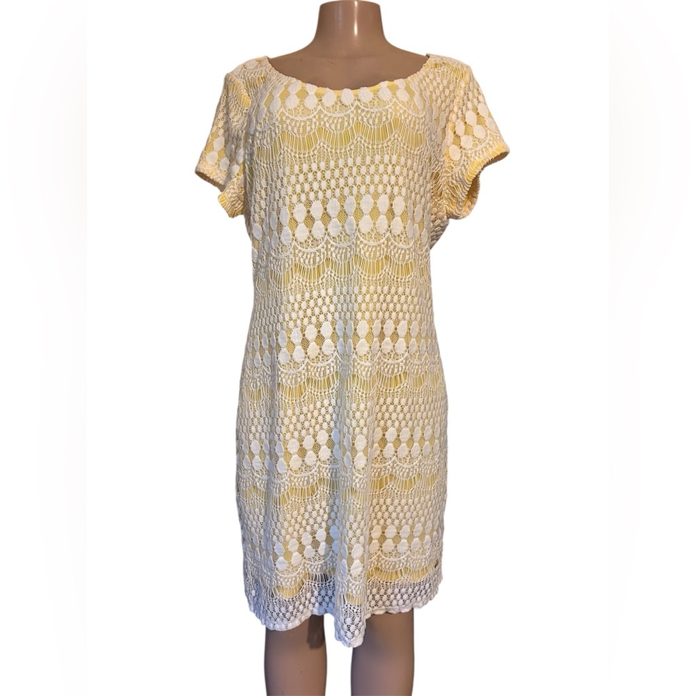 Tiana B. Vibrant Yellow and Cream Lace Dress